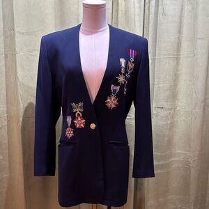 Suzelle Navy Blazer with embroidered Medal Embellishments, US4